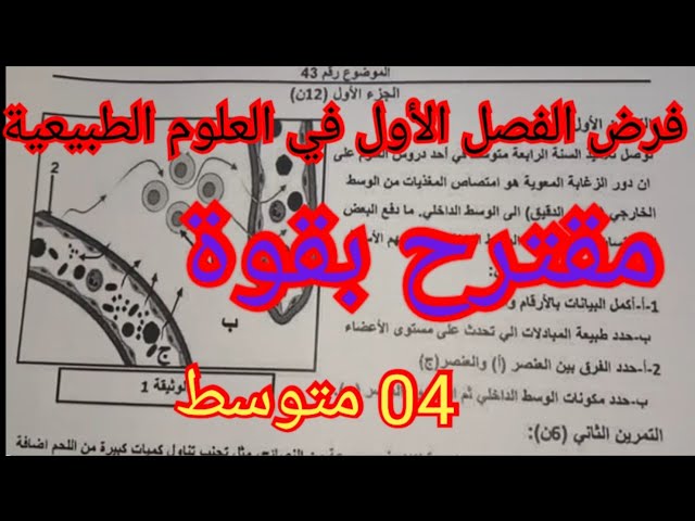 فرض الفصل الأول في العلوم الطبيعية السنة الرابعة متوسط