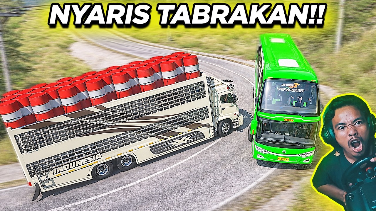 DETIK-DETIK Hino Muat Drum Nyaris Hantam Bus di Jalur Sumatra! | ETS2 Indonesia