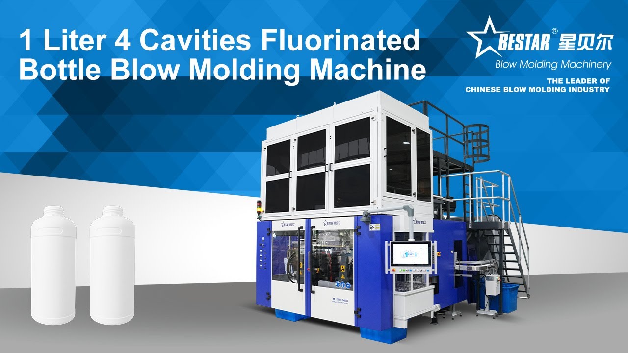 1 Liter 4 Cavities Fluorinated Bottle Blow Molding Machine, Plastic Bottle Blowing Machine - Bestar