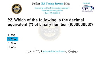22 June 2023 Solved Paper held on 22/06/2023, Today Test IBA STS Sukkur Intermediate Category
