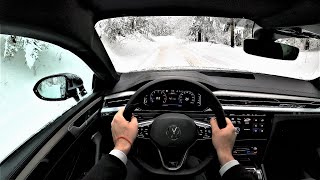 Facelift VW Arteon - Light Off Road POV Test Drive. Winter Forest