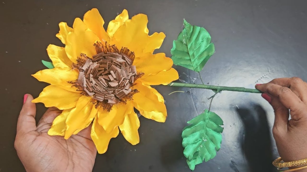 Handmade Ribbon Sunflower # Flowers # DIY # How To Make Satin Ribbon Sunflower