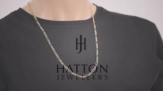 9ct Yellow & White Gold Semi-solid Figaro Chain - 4mm - 18" - 20"