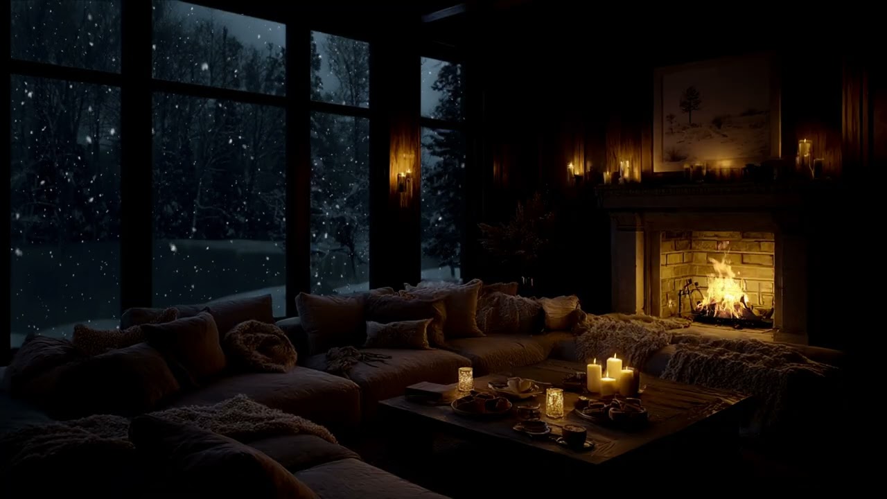 Warmy Winter Night in a Cozy Room | Gentle Piano Music and Fireplace Crackles Sound for Deep Sleep