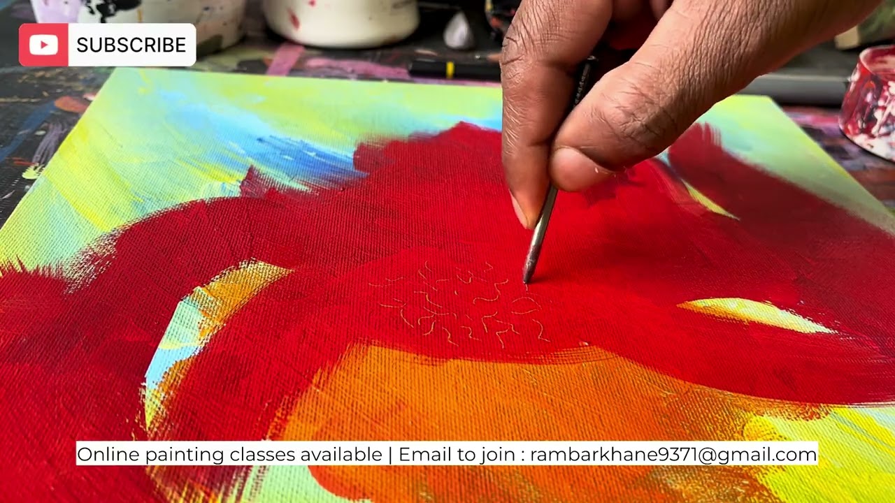 Абстрактная живопись с текстурой | Абстрактная живопись акрилом в теплых тонах и с использованием...