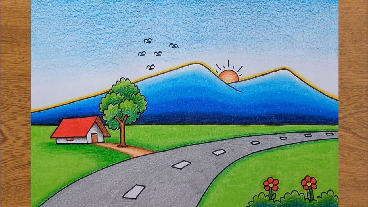 Cara Menggambar Pemandangan Gunung dan Jalan | Mudah Untuk Pemula ...