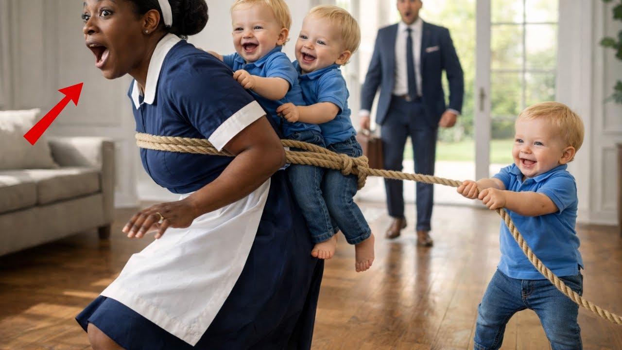 Le milliardaire rentre sans prévenir et voit la femme de ménage avec ses triplés, il est choqué