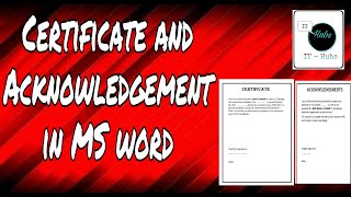 certificate and acknowledgement in MS word