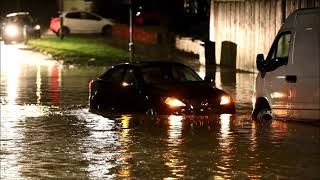 Car stranded in flooded road, storm Christoph, Swansea, Wales, UK