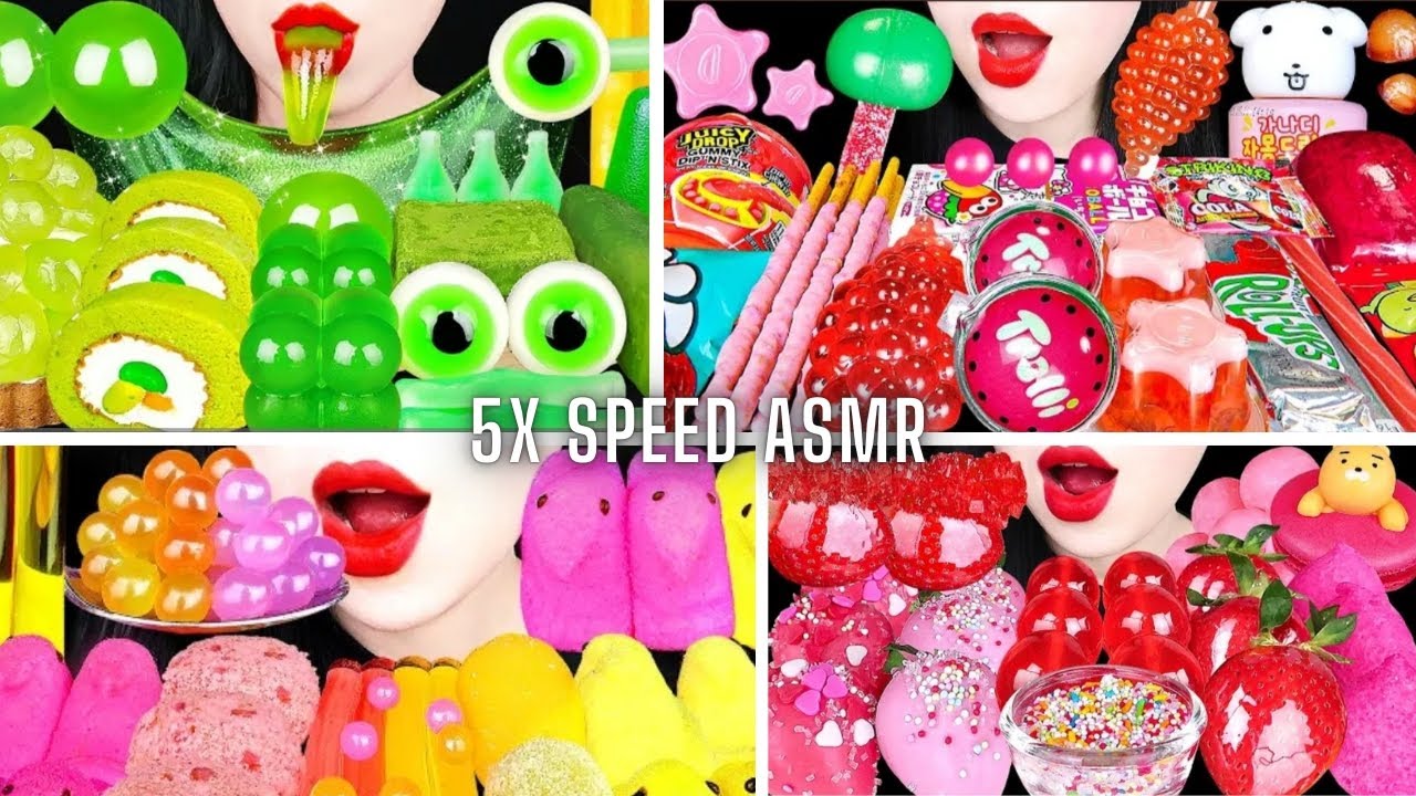 5X SPEED ASMR! 🟢🔴💖 Gummy Party & Rainbow Desserts (No Talking)