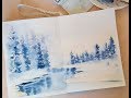 Картина акварелью Зимний лес.