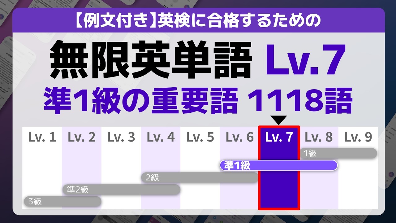 [Level7] 英語で聞き流す「英検準1級の重要語」1118語 | 無限英単語 (例文付き)