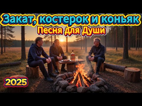 Русский шансон у костра с друзьями Закат костерок и коньяк для Души Русская музыка 2025 