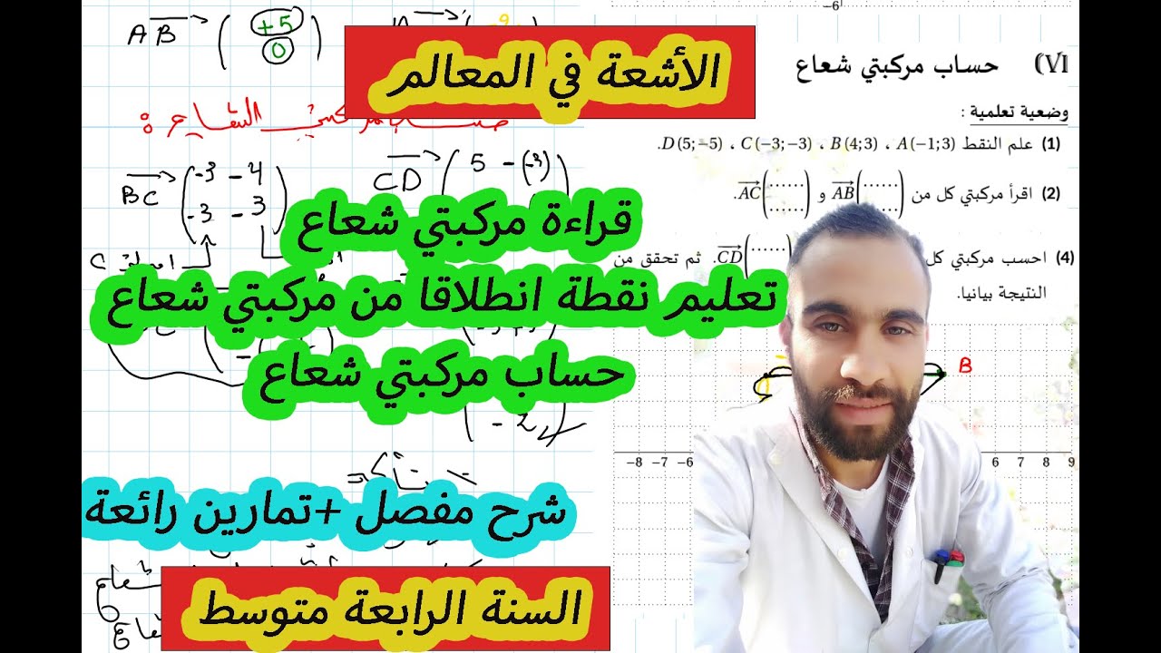 شرح درس قراءة و حساب مركبتي شعاع   للسنة الرابعة متوسط جميع الحالات الممكنة