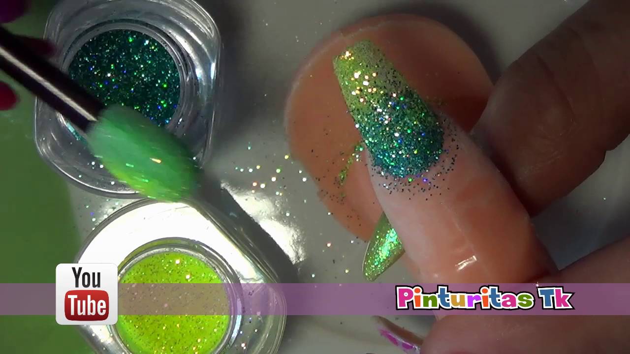 Como hacer efectos con glitter en uñas acrlícas 