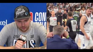 Luka Dončić on the courtside fan that was making crybaby faces during Mavs vs Timberwolves Game 5!!