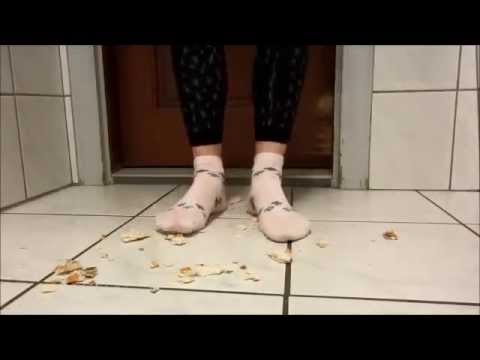 Bread roll crushing with sweet rosa bear socks