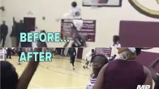 Hot football recruit hands out poster on hardwood