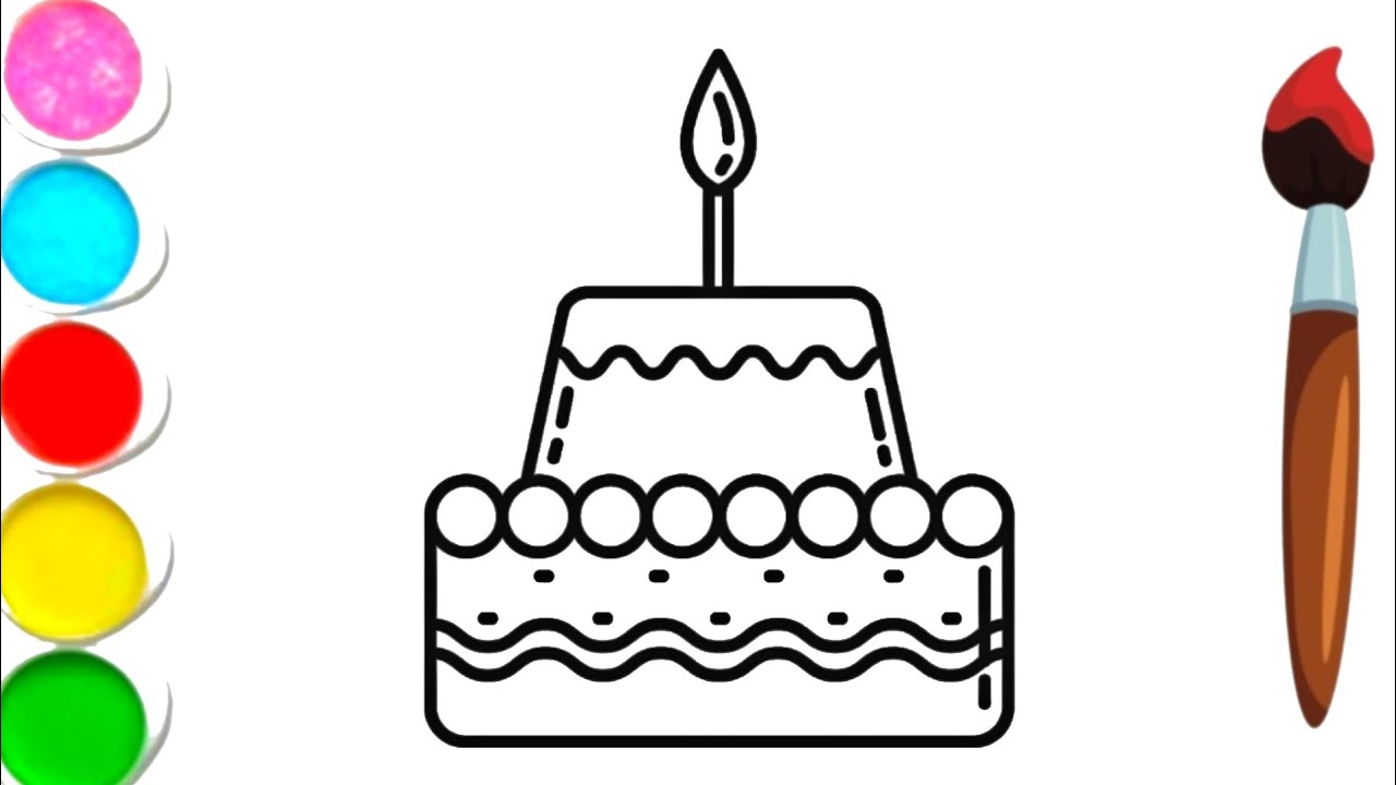 Милый рисунок торта на день рождения для детей 🎂 | Простая раскраска для малышей