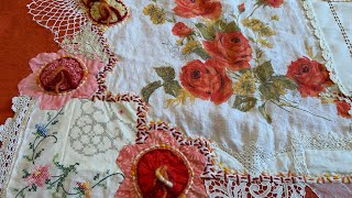 (7) Vintage Textile Collage - on Wool Blanket… Seed Stitch