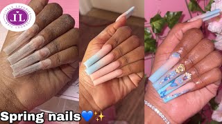 Watch me do my nails | Blue spring acrylic nails ๐| Little luxury nails unboxing ๐