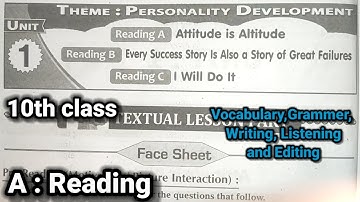 10th class | Unit - 1, Reading A : Attitude is Altitude | Vocabulary | Grammer | Listening | Writing