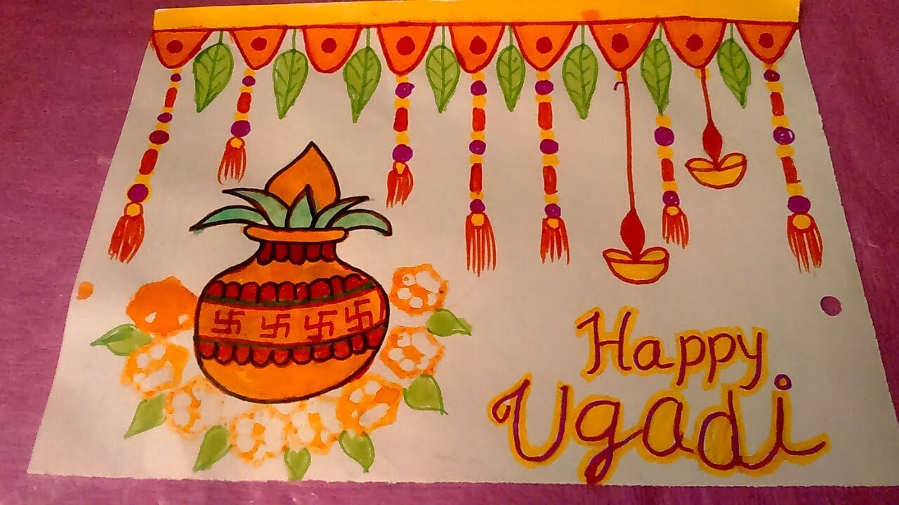 Happy Ugadi Gudi Padwa Festival Design, Ugadi Drawing, Festival Drawing,  Ugadi Sketch PNG Transparent Clipart Image and PSD File for Free Download