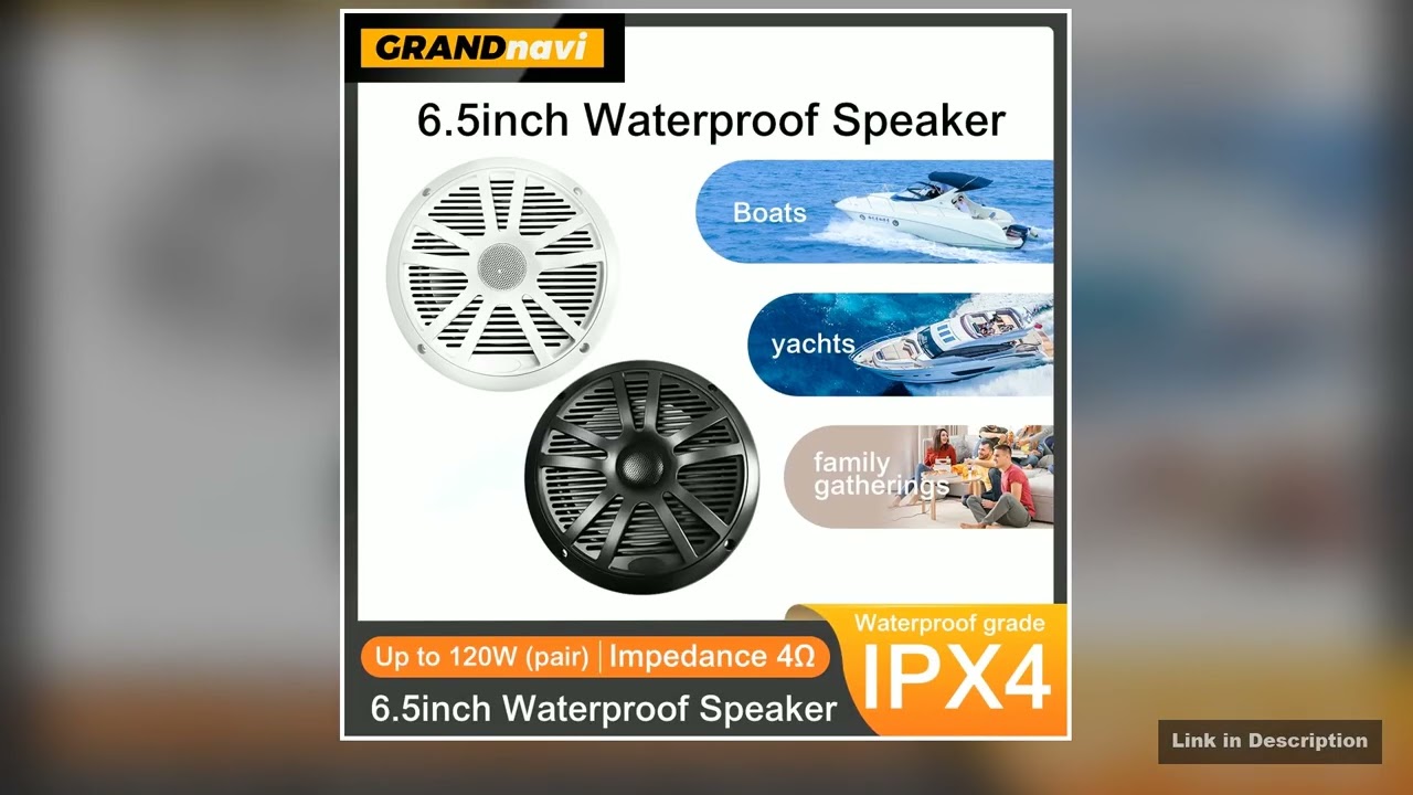 65 Inch 1PCS 60W Marine Speakers Waterproof Weather Resistant Stereo Boat Speakers for Yachts Golf