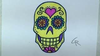 Learn How To Draw and Color A Sugar Skull -- Part 2 -- iCanHazDraw!