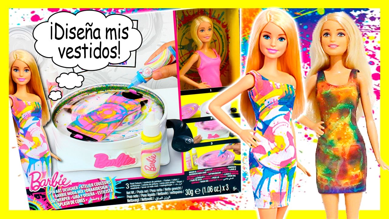 Nueva 💄 BARBIE GIRA Y DISEÑA! Unboxing Vestidos MULTICOLOR * Videos de BARBIE en español - YouTube