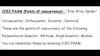 Circumcenter, Orthocenter, Incenter, Centroid (COIC PAAM) Itsy Bitsy Spider