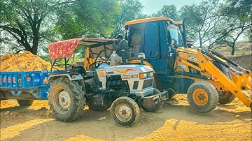 Jcb Backhoe Machine Loading Mud In Mahindra YUVO and Eicher Tractors | Jcb Video