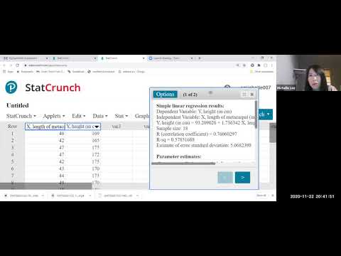 StatCrunch: Linear Regression Line