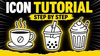 3 Drink Icons in Adobe Illustrator | Coffee, Bubble Tea & Milkshake | Line Icon Tutorial