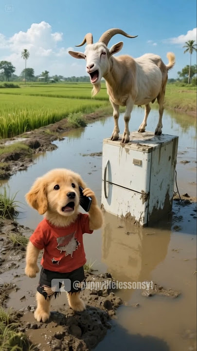 The poor puppy rescue goat from fridge #puppy #rescue #goat #fridge #animals #funny
