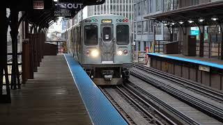 Chicago L Rail System - Departing Pink Line Train & Arriving Brown Line Train at Quincy