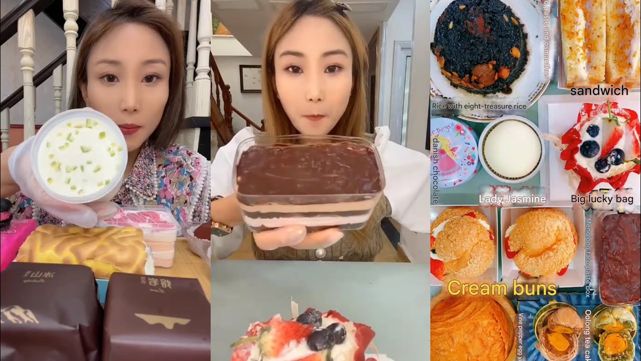 ASMR Delicious Dessert Mukbang | Roll Cake, Choco Cake,Jar Cake,Bun | Satisfying Eating Sounds #asmr