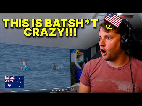 American reacts to Aussie Surfer PUNCHES SHARK caught on video
