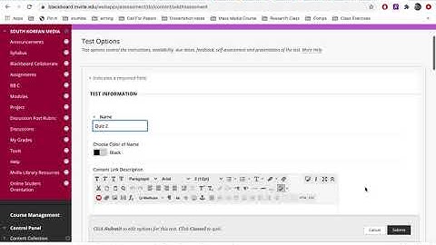 Creating a Blackboard Quiz/Test