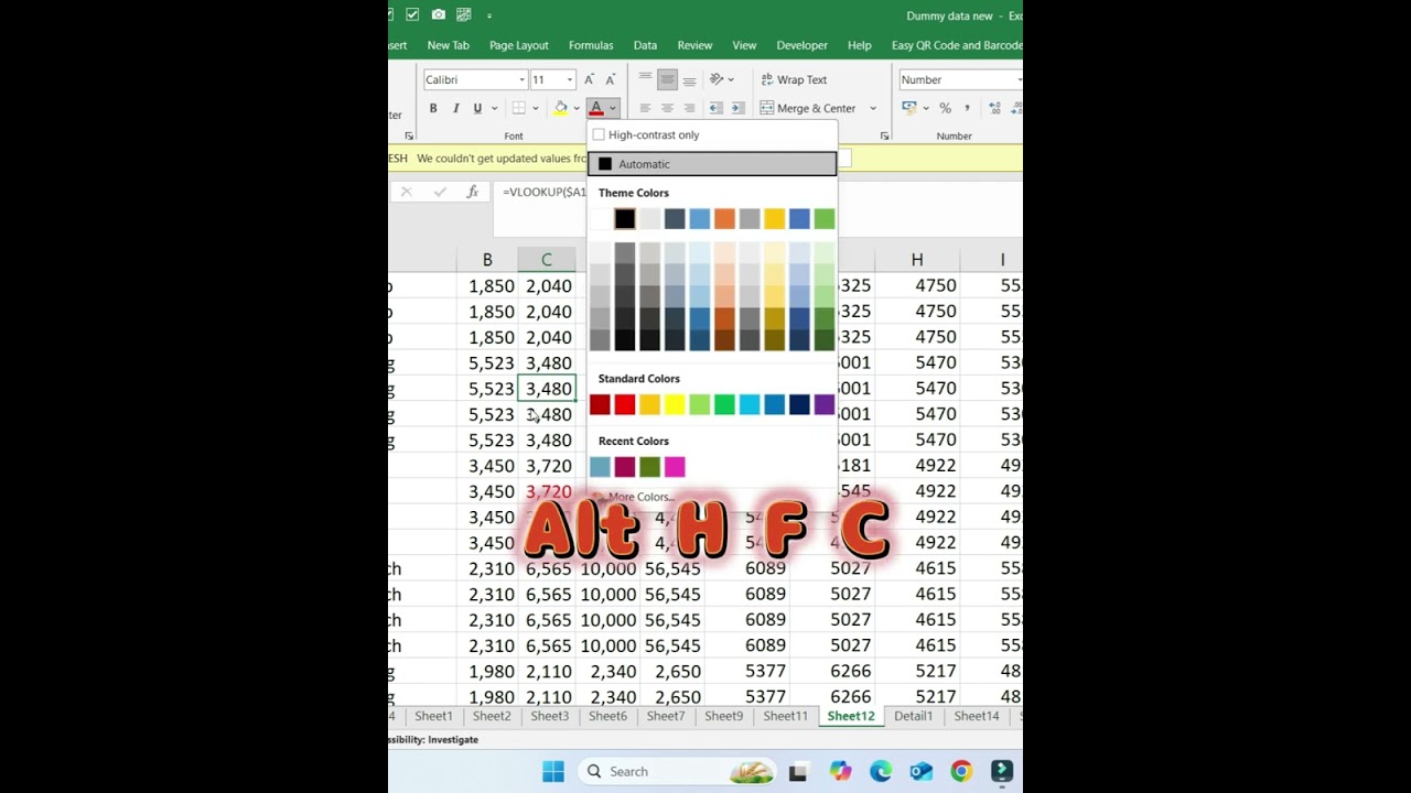 Excel Shortcut Course #28 | Change Font Color Fast | Alt + H + F + C