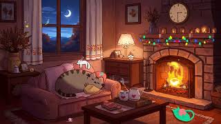 Cozy Fireplace Night with Pusheen 🌙🔥 Relaxing Lofi Music for Sleep & Study