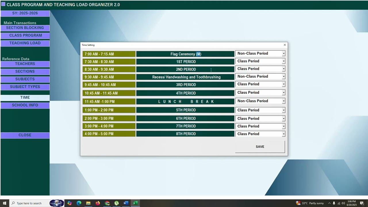 CLASS PROGRAM AND TEACHING LOAD ORGANIZER