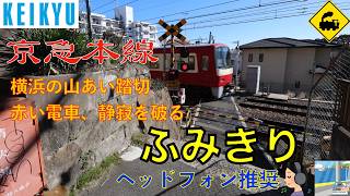 【踏切】京急本線 山の中の踏切｜横浜に響く赤い電車Mountain Railway Crossing in Yokohama｜Keikyu Line Near Minami-Ota Station