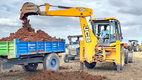 Jcb 3dx Machine Loading Red Mud In Mahindra and Swaraj Tractor With Front Loader | Jcb Ki Khudai