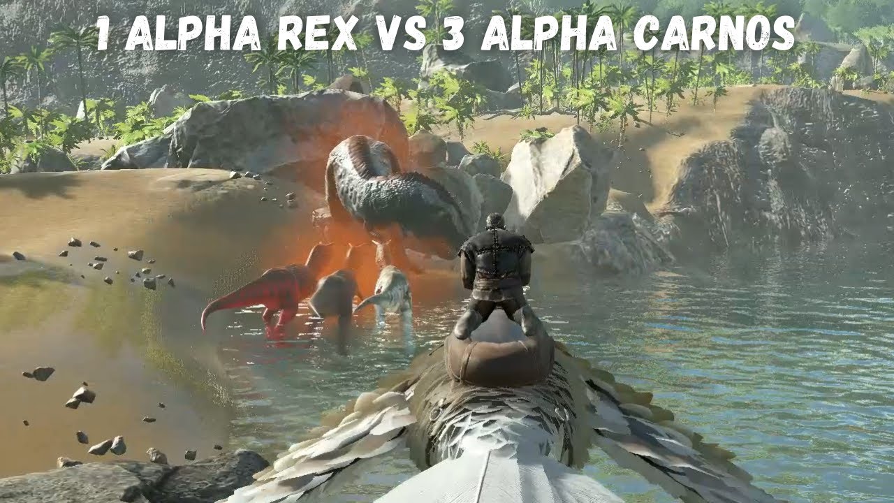 1 Alpha Rex vs 3 Alpha Carnos | Ark Survival Evolved - YouTube