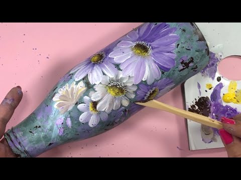 Aprende a Pintar Flores Increíbles en Botellas / 3 Ideas Espectaculares ¡Yo te enseño!