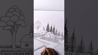 Amazing Village scenery drawing tutorial #shorts #art #youtubeshorts