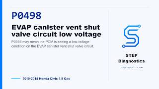 P0498: EVAP canister vent shut valve circuit low voltage | 2010-2015 Honda Civic 1.8 Gas