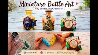 5 Miniature Bottle Art Ideas | Easy DIY Polymer Clay Bottle Decoration | Mini Bottle Craft Tutorial