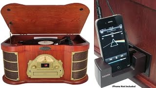 Pyle Home Vintage, Wood Crafted Turntable with AM-FM radio, CD Player, Cassette Deck, iPod Dock